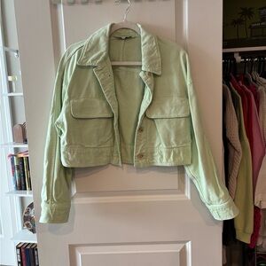 Zara Light Green Cropped Utility Jacket